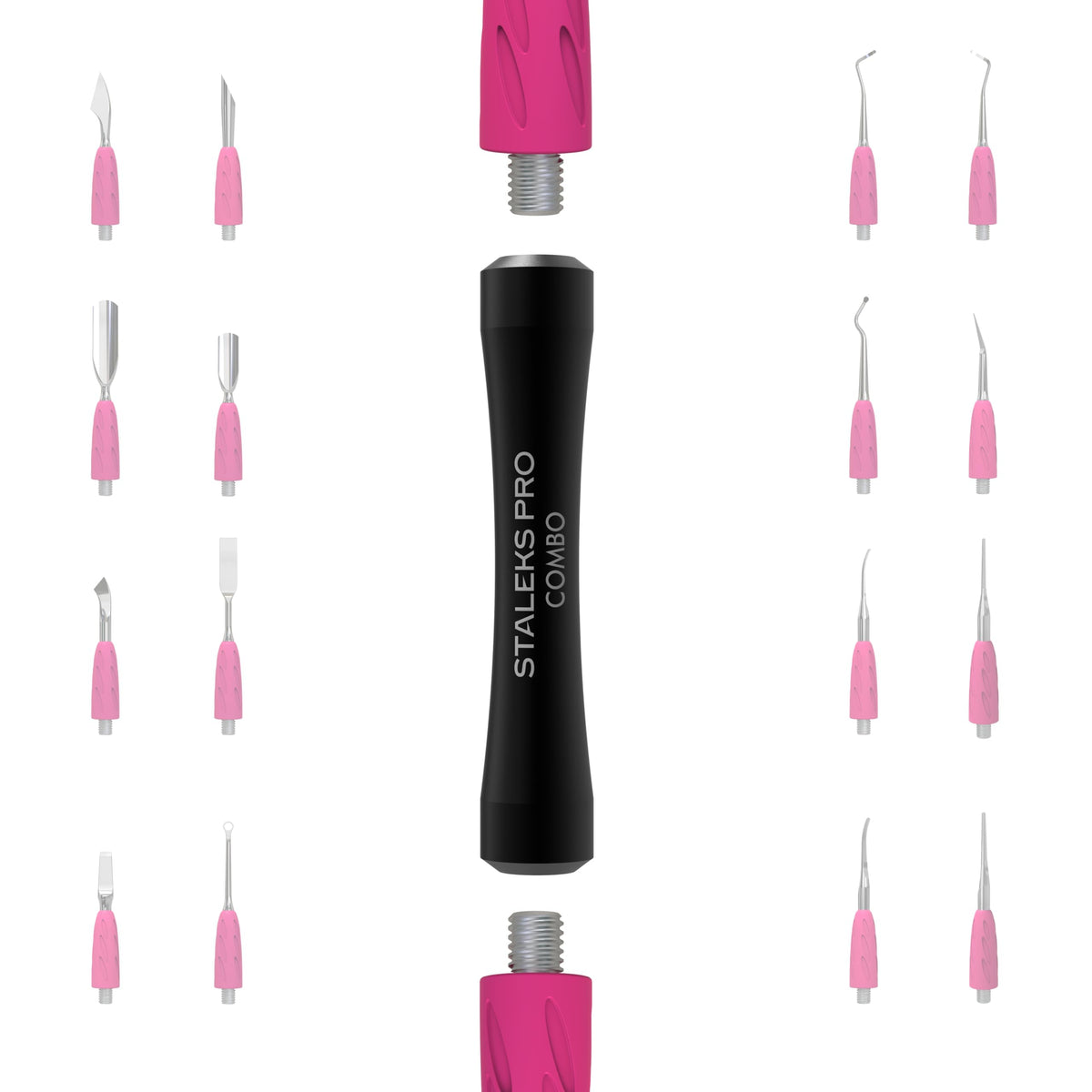 Staleks Combo Uniq 10B Mango Negro – Base Empujadora Modular Para Piezas De Trabajo Reemplazables – Diseño Ergonómico Y Ligero De Aluminio Para Profesionales De Uñas