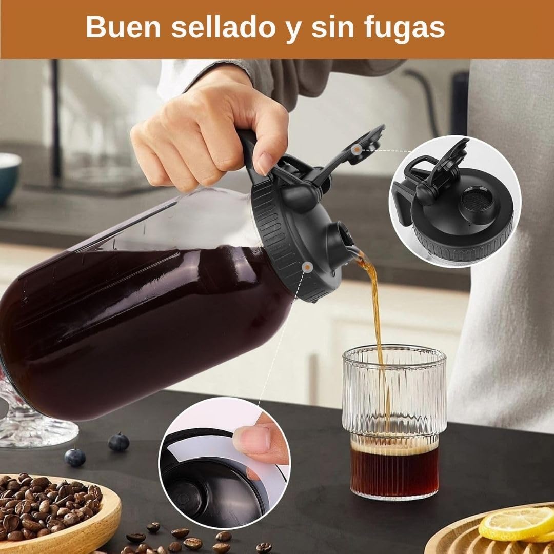 Cafetera U Chef Vidrio Resistente Hermética con Filtro de Acero Inoxidable para Café Cold Brew 1.9 Litros