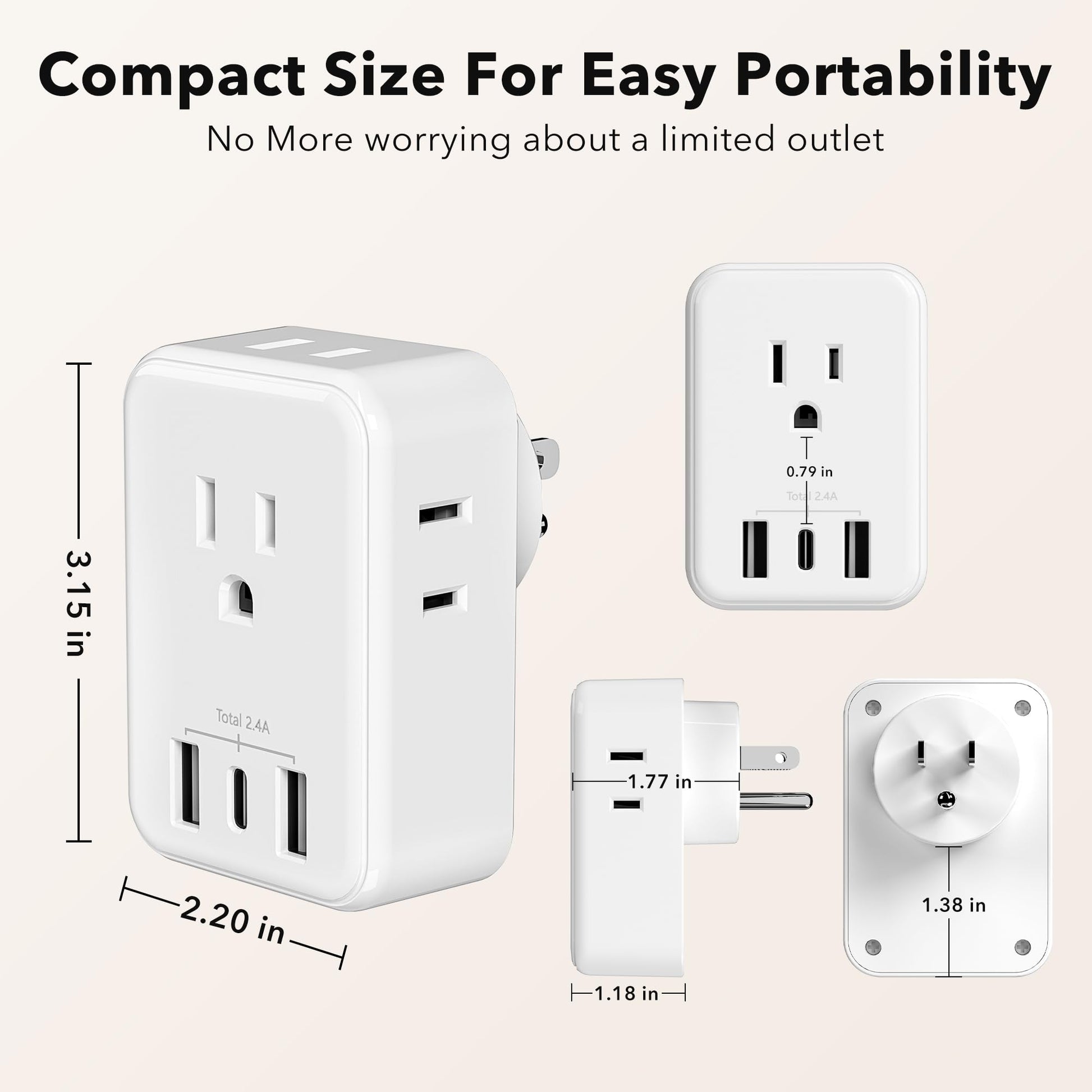 BN-LINK - Extensor de Enchufe múltiple con Salidas de CA y Puertos USB, Divisor de Salida con 3 Puertos USB (1 USB C), Adaptador de Cargador de Pared para recámara, Escuela, Viajes, Oficina, hogar (4