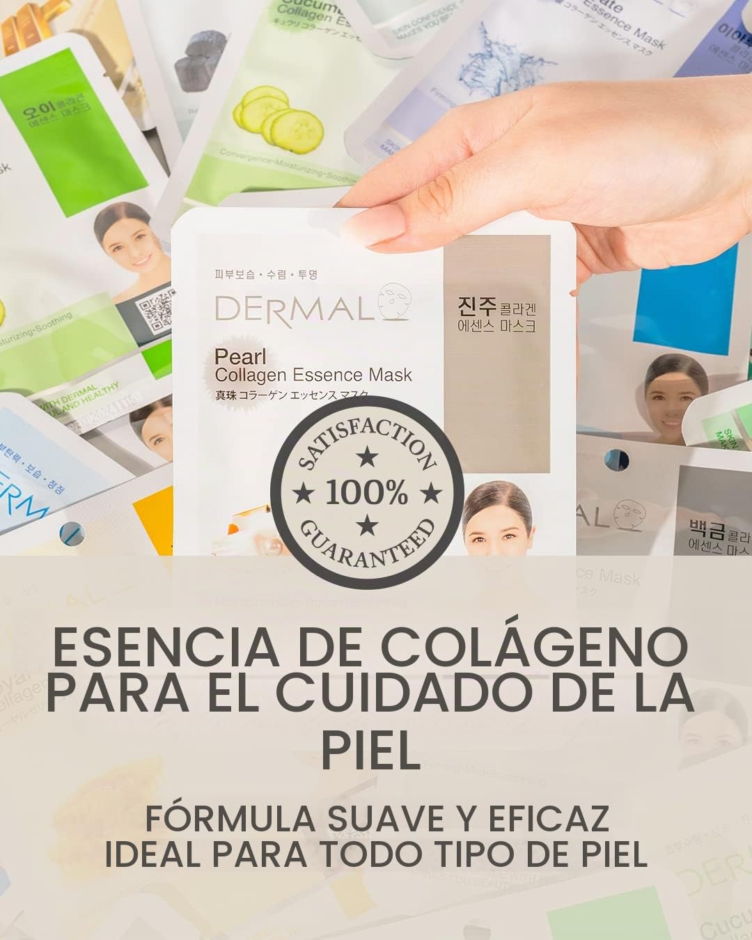 DERMAL 10 Mascarillas Faciales Antiedad con Colágeno para Piel Sensible