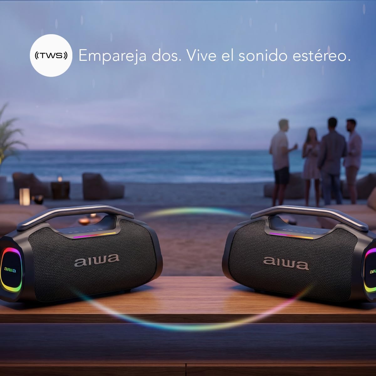 Bocina Bluetooth Aiwa Negra con TWS y Karaoke