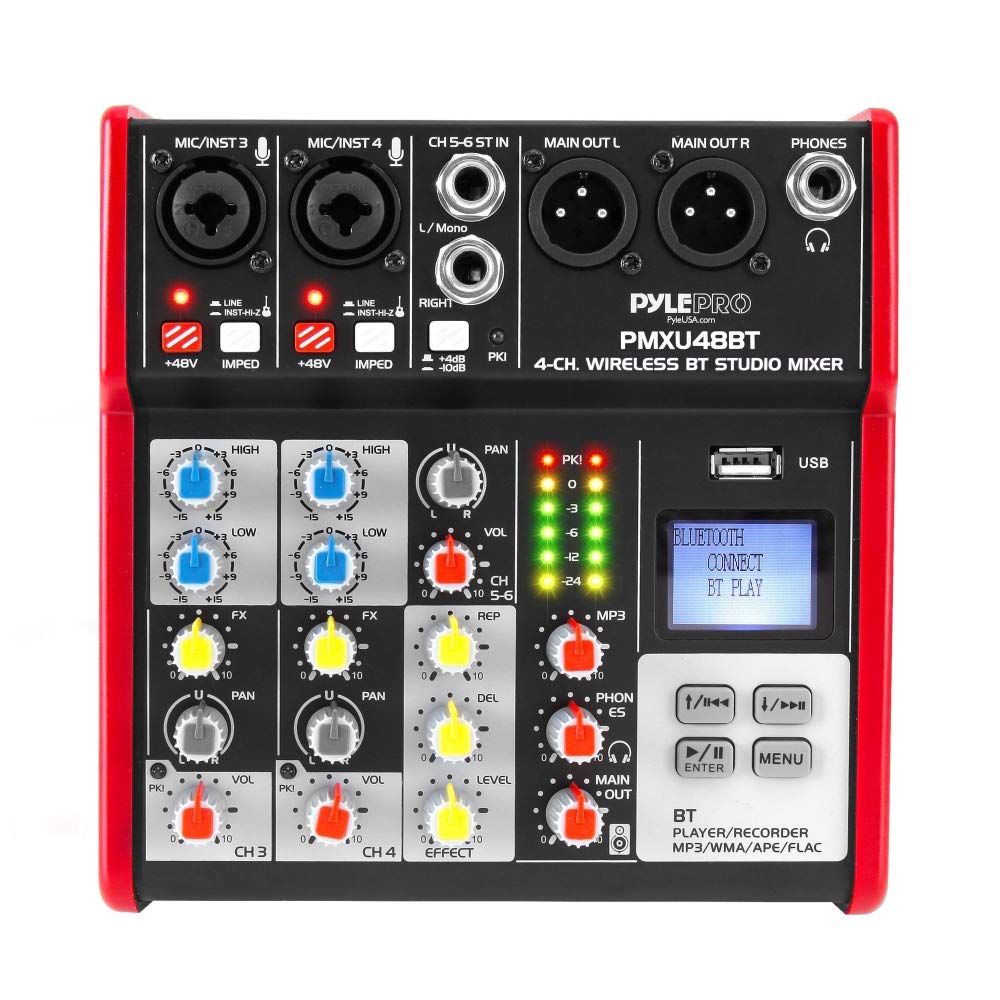 Tabla Mezcladora de Sonido Pyle Azul 4 Canales con Bluetooth Profesional para DJ