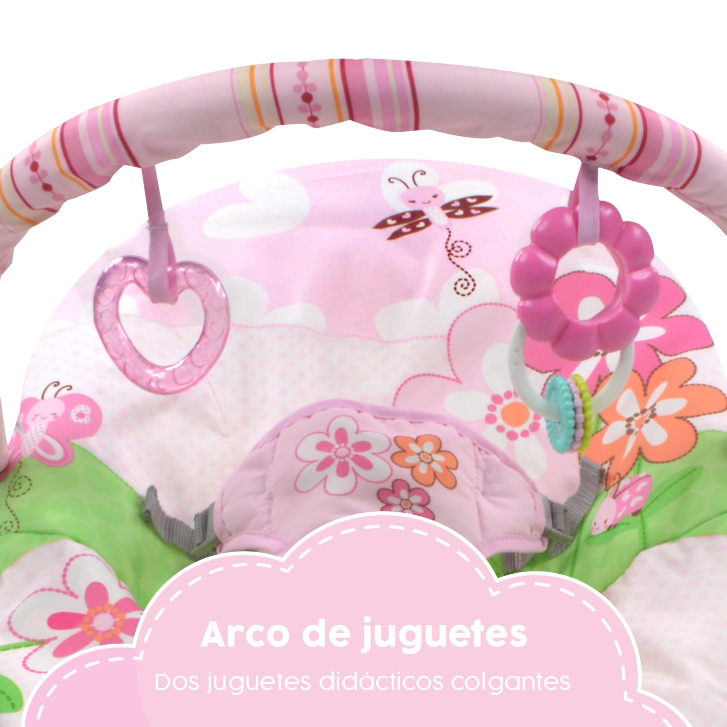 Little Monkey Silla Vibradora Mecedora para Bebe Barra con Juguetes Arnes de Seguridad de 3 Puntos Patas Antideslizantes Portatil Bouncer para Bebe en Etapa de Desarrollo Silla Mecedora con Vibracion
