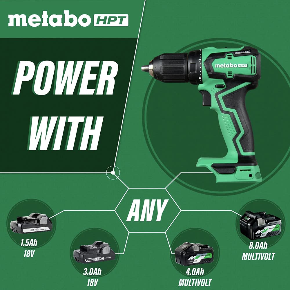 Metabo - HPT DS18DDX Taladro inalámbrico de 18 V, subcompacto, motor sin escobillas, batería de iones de litio