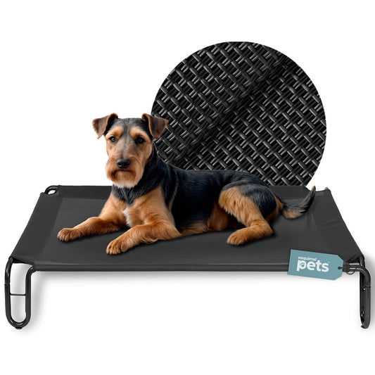 Cama Elevada para Perro Esquimal Negro con Malla Transpirable para Interior y Exterior