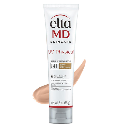 EltaMD UV Physical Tinted Broad-Spectrum SPF 41, Protector solar, Fórmula de óxido de zinc a base de minerales, resistente al agua, sin aceite, recomendada por dermatólogos, 85g