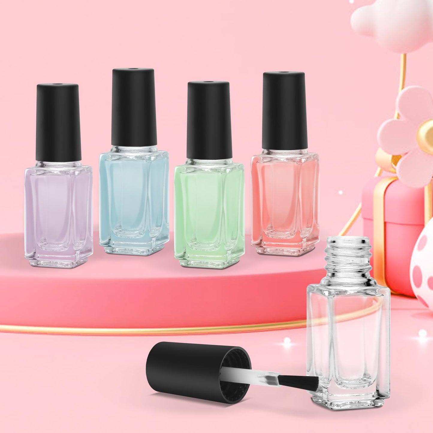 Adecco LLC Empty Nail Polish Clear Bottles with Brush Cap (5P)