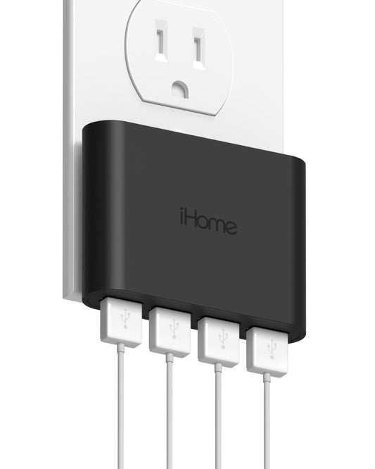 iHome Cargador de Pared USB Slim Cargador USB Multipuerto AC Pro, Adaptador de Enchufe USB y Bloque de Carga para Teléfono, 4 Enchufes USB para Tomacorriente de Pared