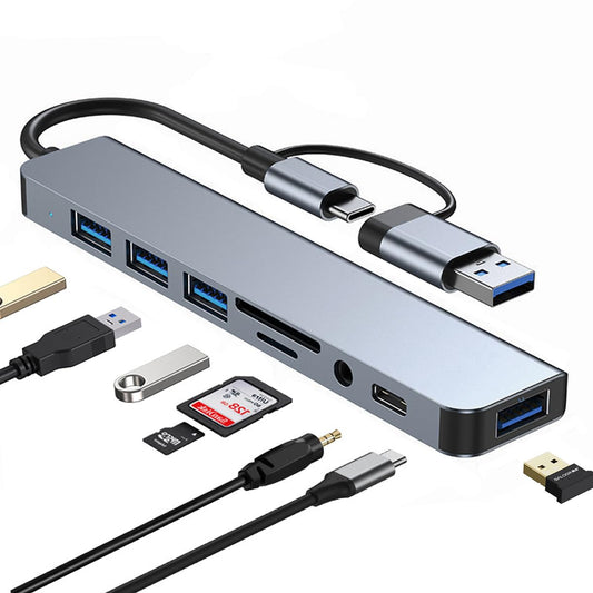 Hub USB C 3.0 8 en1, Adaptador USB a Tipo C Multipuerto con Jack 3.5, 4 Puertos USB 1 Puerto USB C, Puertos TF y SD, Adaptador para MacBook Air/Pro iPad y Más Dispositivos PC/Laptop/Tablet