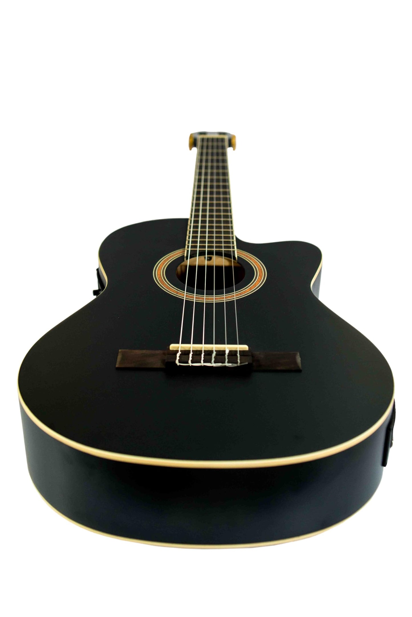 BAMBOO, Guitarra Electroacústica Negro Mate Cuerdas Nylon, mod Balance Con Funda, 39 pulgadas, 4/4, tamano Standard, madera Linden.