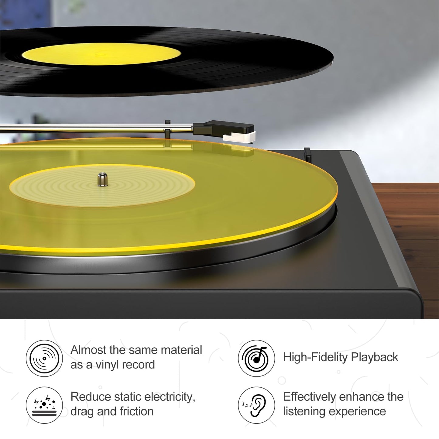Tapete para Tocadiscos Bandeja de Registro Tapete Deslizante: Bandeja de Acrílico para Reproductor de Discos Tapetes Deslizantes de Vinilo para Tocadiscos Antiestático Graves Más Firmes y Definidos