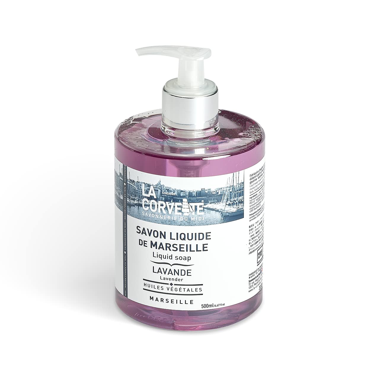 La Corvette | Jabón Liquido para Manos de Lavanda con Dispensador, Hecho en Marsella 100% de Aceites Vegetales Puros, Sin Parabenos, 500 ml