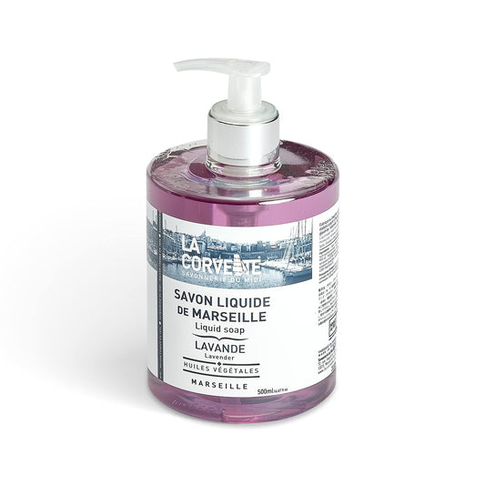 La Corvette | Jabón Liquido para Manos de Lavanda con Dispensador, Hecho en Marsella 100% de Aceites Vegetales Puros, Sin Parabenos, 500 ml