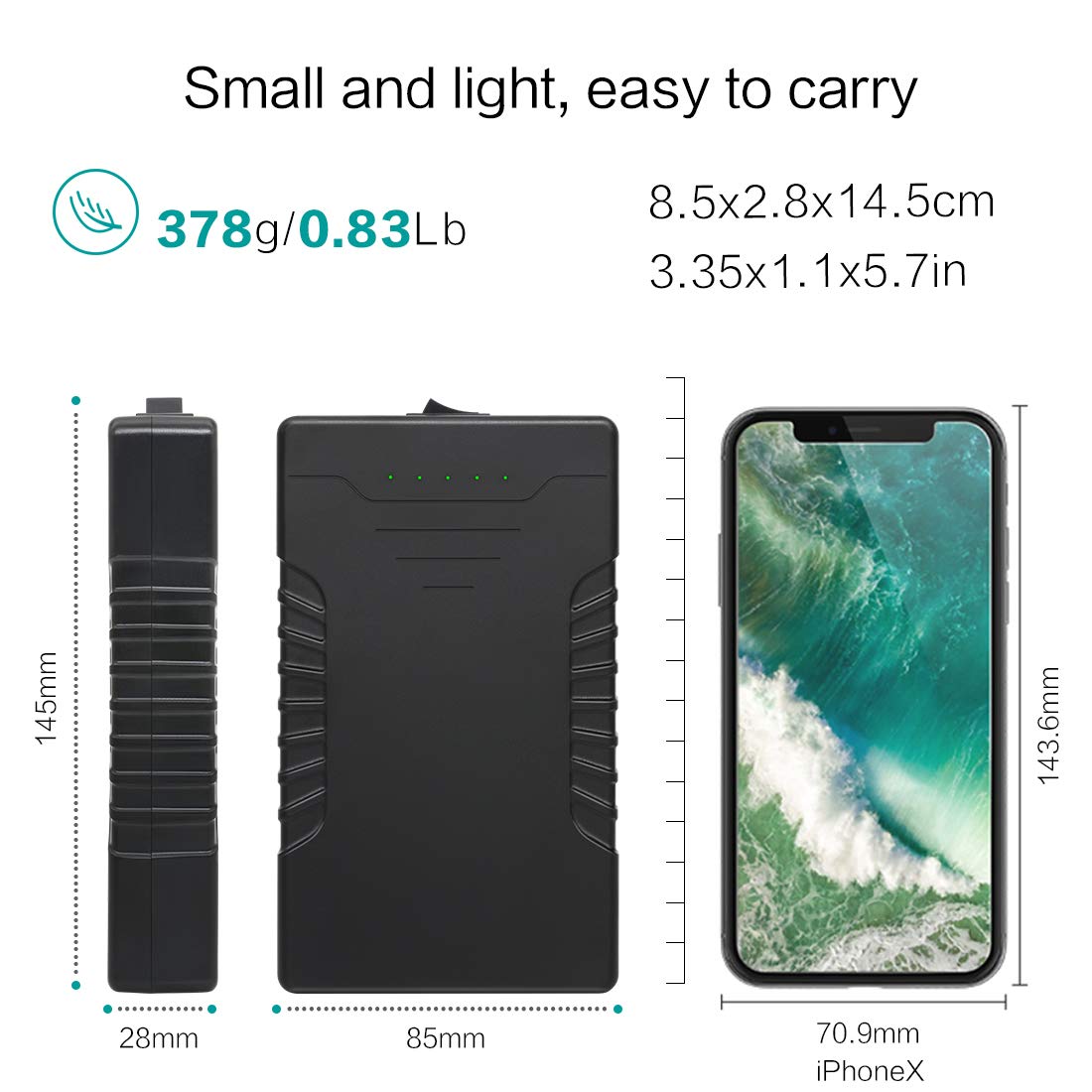 Batería Portátil TalentCell Negra de Iones de Litio con Cargador e Indicador LED para Tira LED y Cámara CCTV