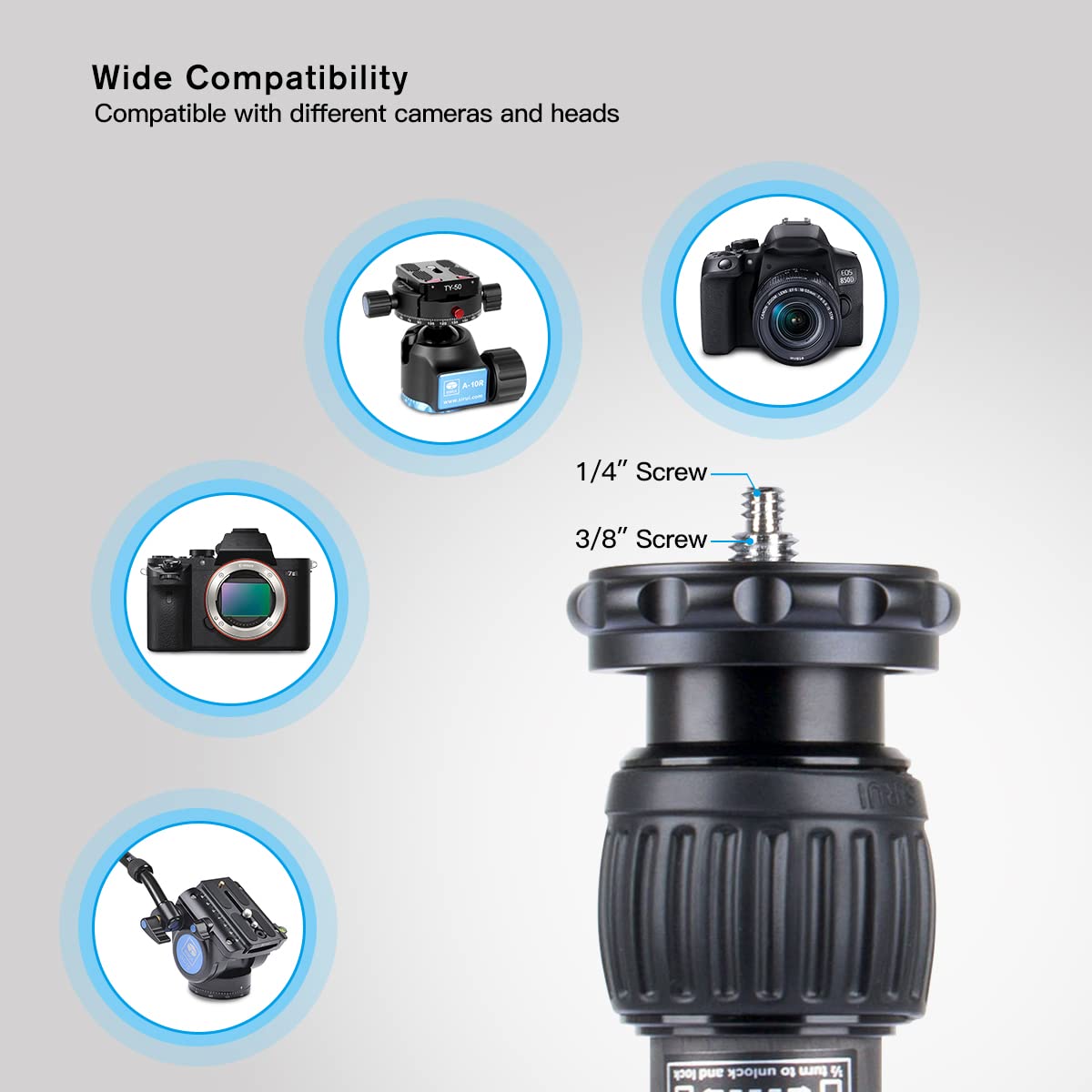 Extensión Universal SIRUI Carbono Negro con Tubo 320mm y Capacidad 15kg para Trípode y Monopié