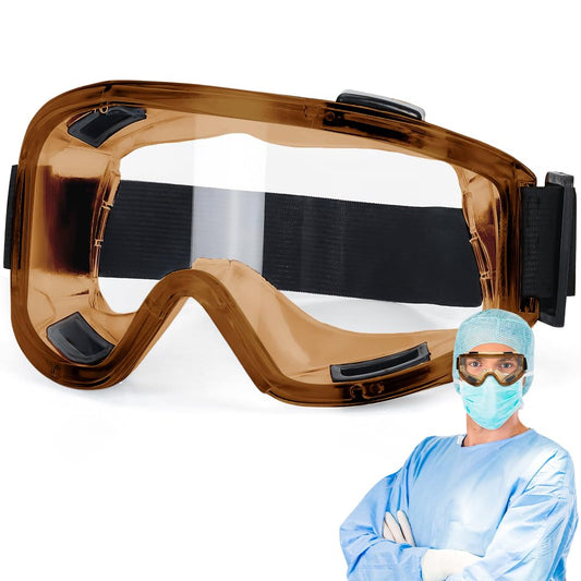 Gafas de protección, Lentes Protectores, Gafas Protectoras de Seguridad, Anti-Fog and Scratch Reduction Goggle para Química Agricultura, Industria, Laboratorio y Seguridad（Marrón)