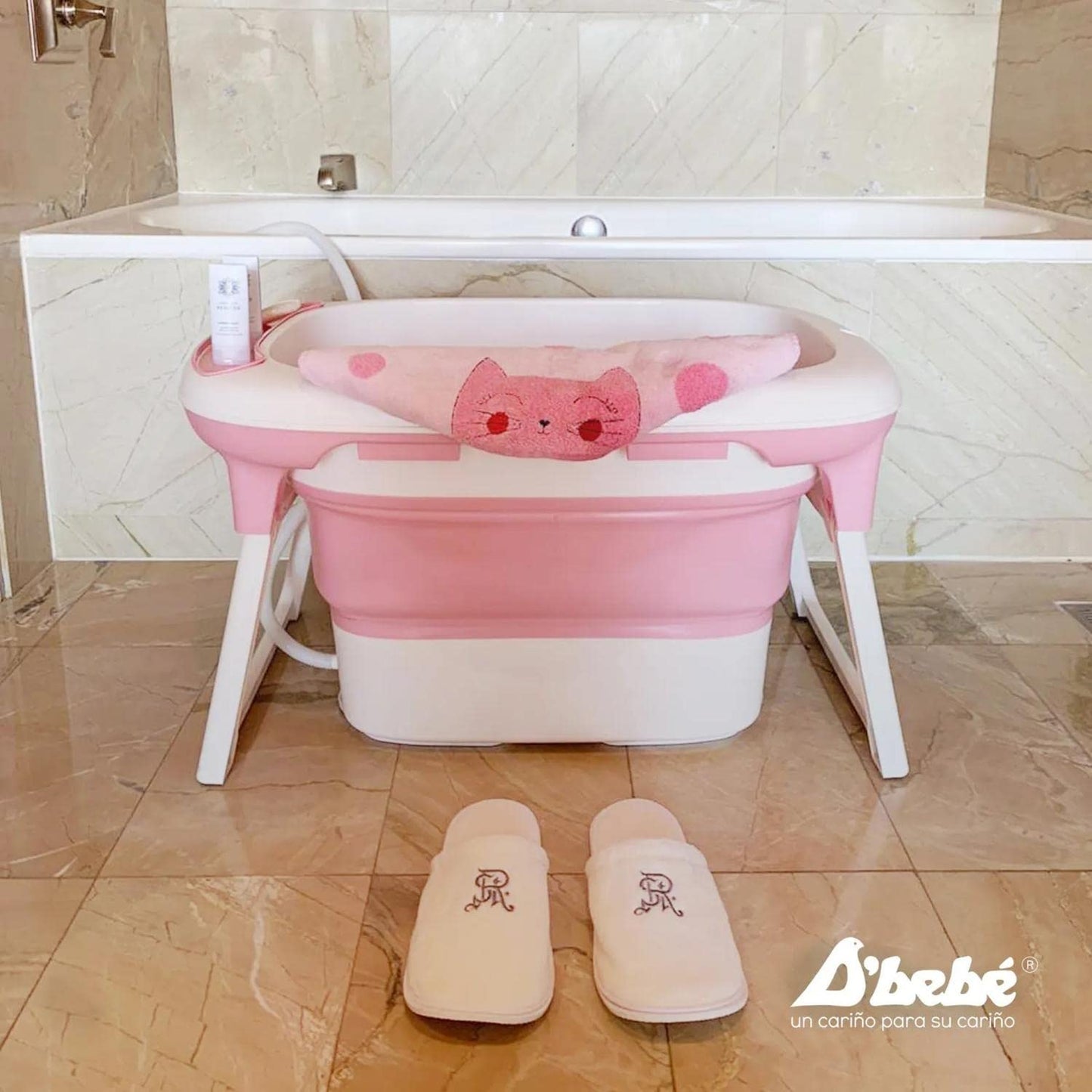 Bañera Plegable D´BEBÉ Rosa con 2 Niveles Antideslizante para Bebés