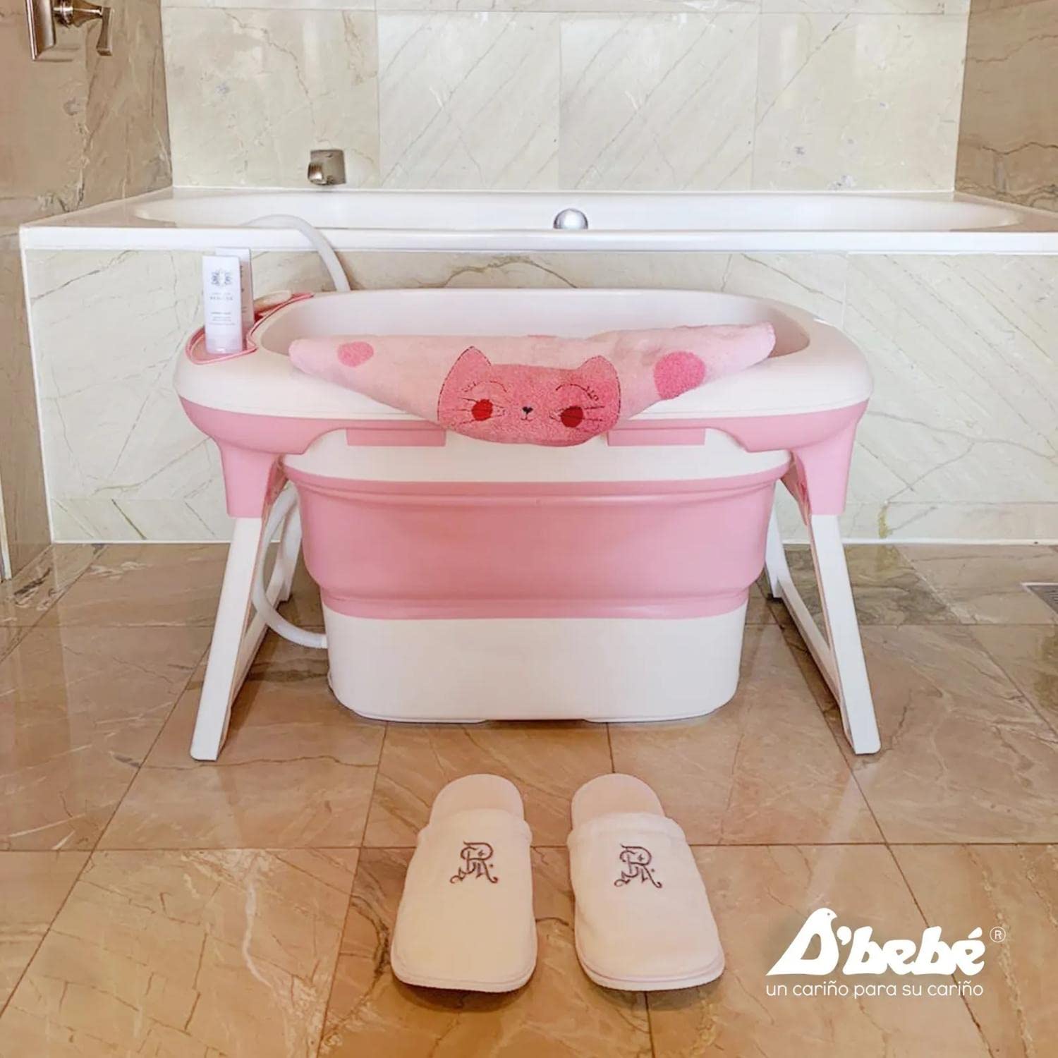 Bañera Plegable D´BEBÉ Rosa con 2 Niveles Antideslizante para Bebés