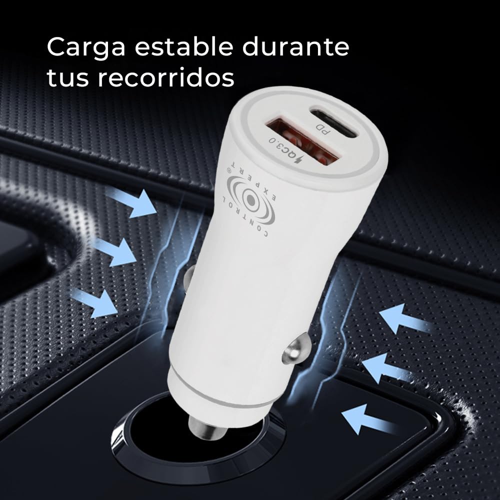 CONTROL EXPERT Turbo Cargador USB y Tipo C para Auto 38W Ultra Rápido (Negro)