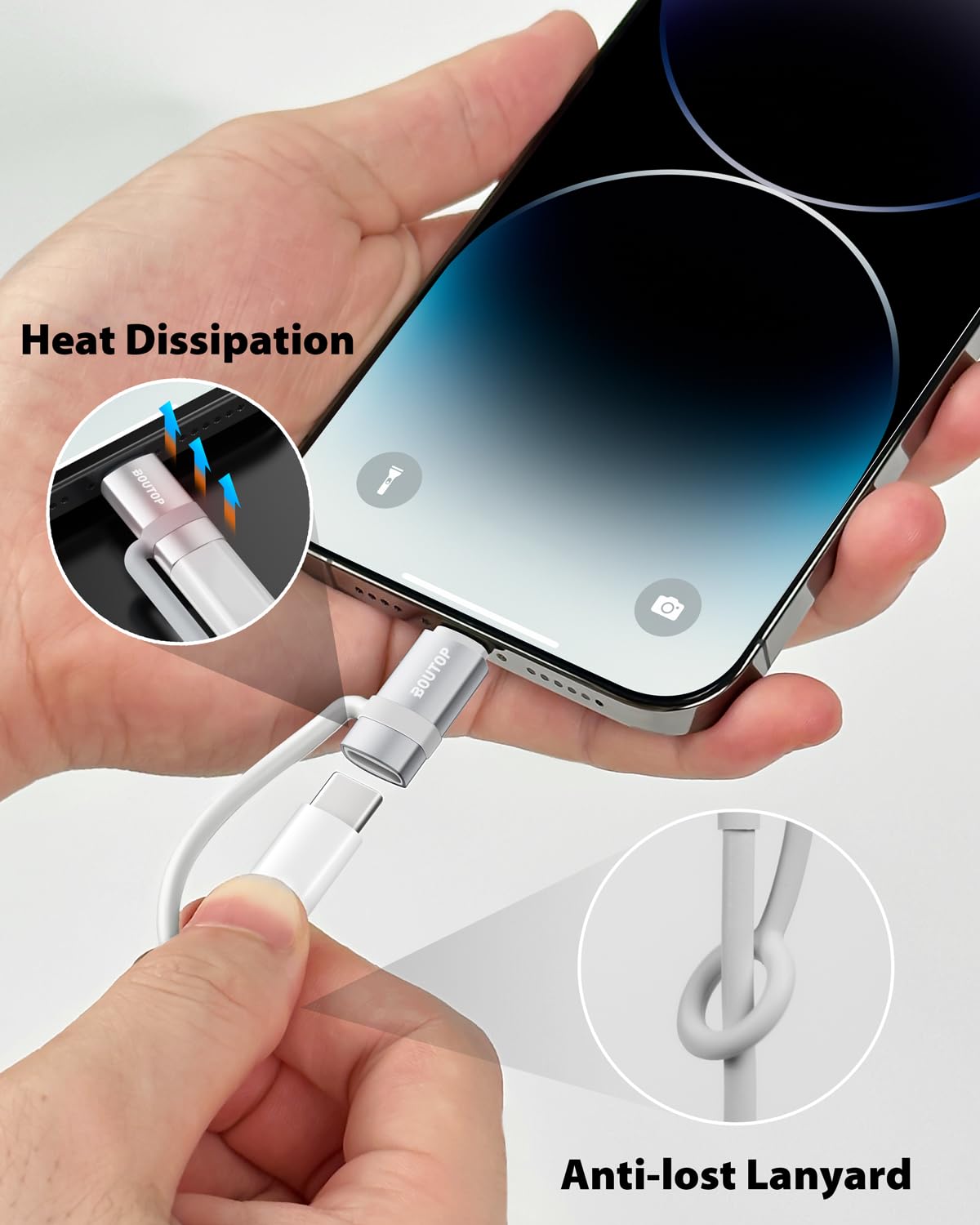 BOUTOP [Certificado MFi] Adaptador USB C a Lightning, tipo C a adaptador Lightning compatible con 36 W PD de carga rápida compatible con iPhone iPad plateado, paquete de 3