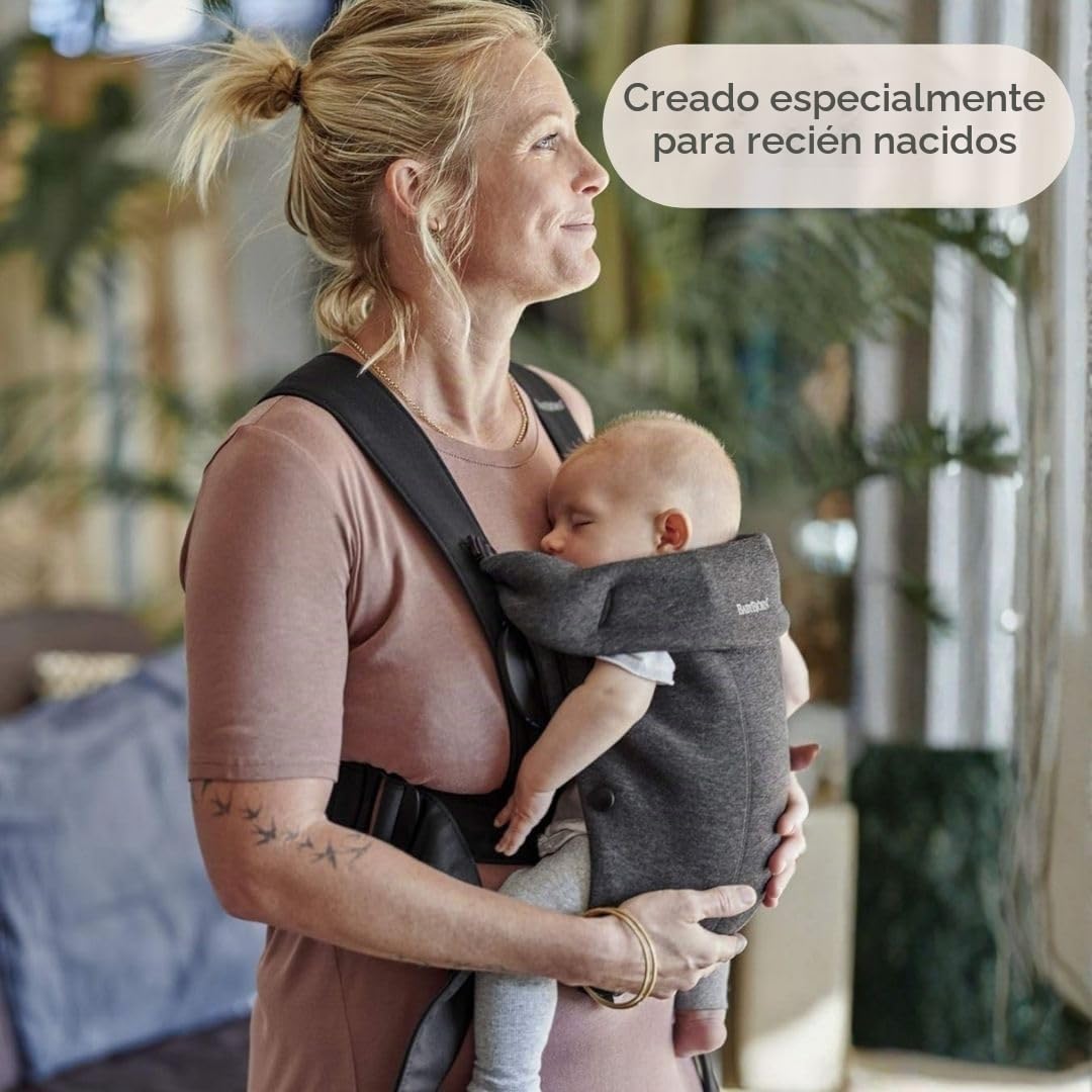 BabyBjörn Canguro Portabebé Mini, Charcoal Gray, Jersey 3D | Para recién nacidos, de 0 a 12 meses (3.2–11 kg), ergonómico y fácil de usar