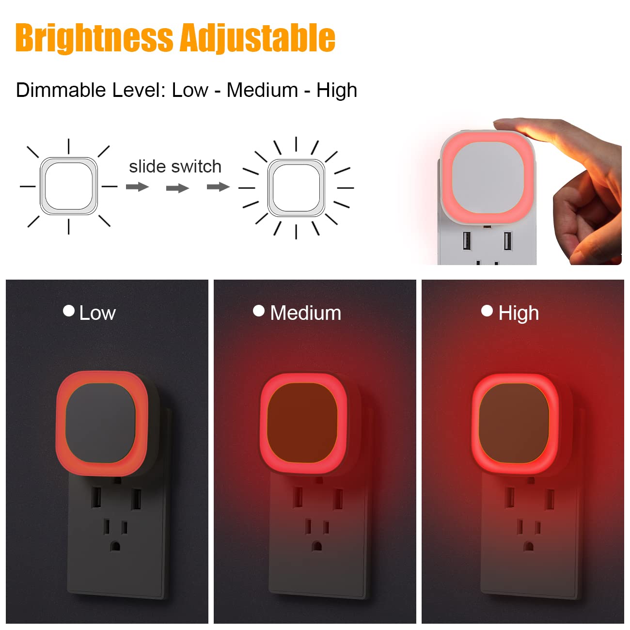 Luz Nocturna LED YUNLEX Roja con Sensor Automático y Brillo Regulable para Baño, Pasillo y Cocina