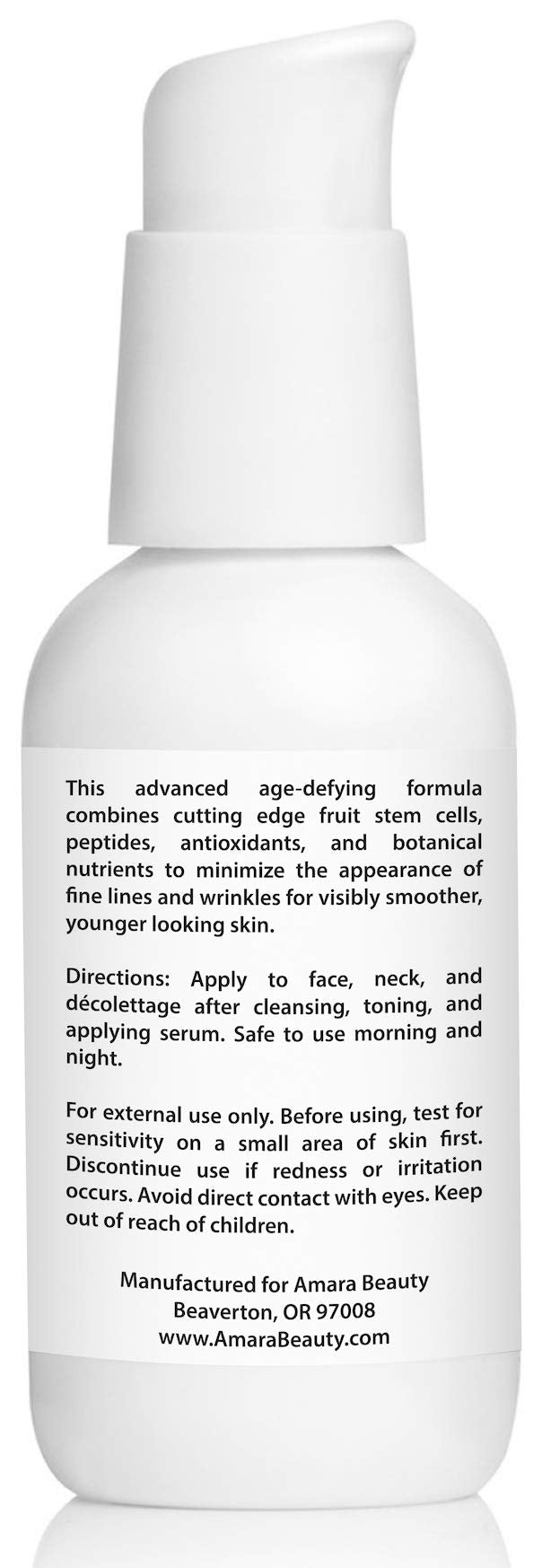 Crema facial anti-envejecimiento con células madre de frutas, péptidos y ácido hialurónico - Hidratación y reducción de arrugas - 60 ml - Amara Organics - Orgánica y natural.