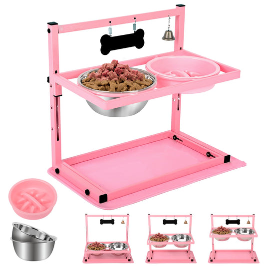 Cuencos Elevados SHAINFUN Rosa con Soporte Ajustable y 2 Cuencos de Acero Inoxidable para Perros Grandes, Medianos y Pequeños