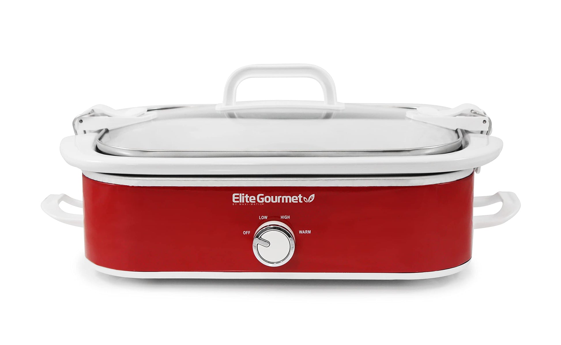 Elite Gourmet MST-5240 Slow Cooker, Locking, Adjustable Temp, Keep Warm Dishwasher-Safe Glass Lid & Casserole Dish, 3.5QtCapacity, 3.5Qt Capacity, Red
