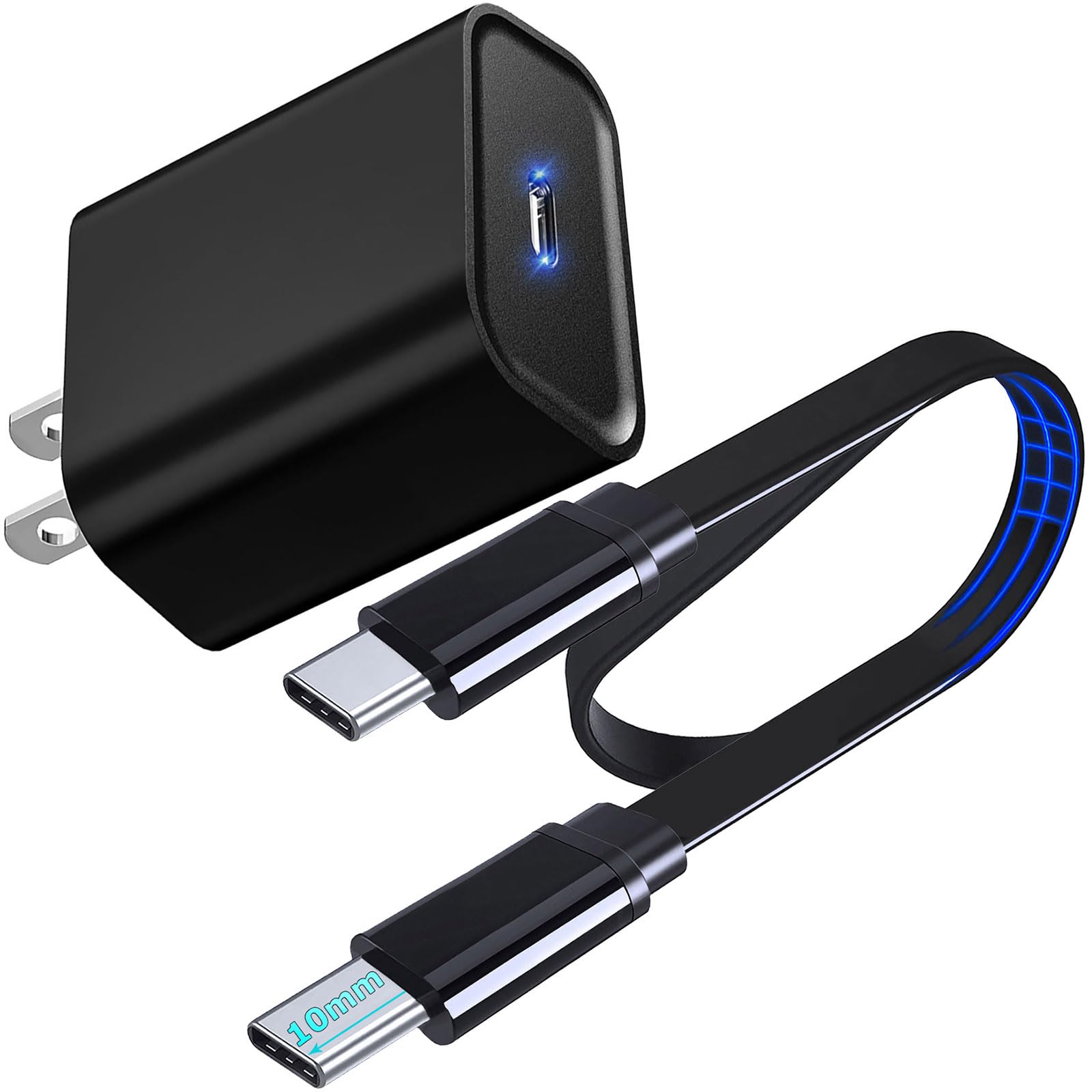 Cargador USB C 30W UNIDOPRO Blanco Rápida PD 3.0 con Cable Plano USB-C para Móviles Resistentes