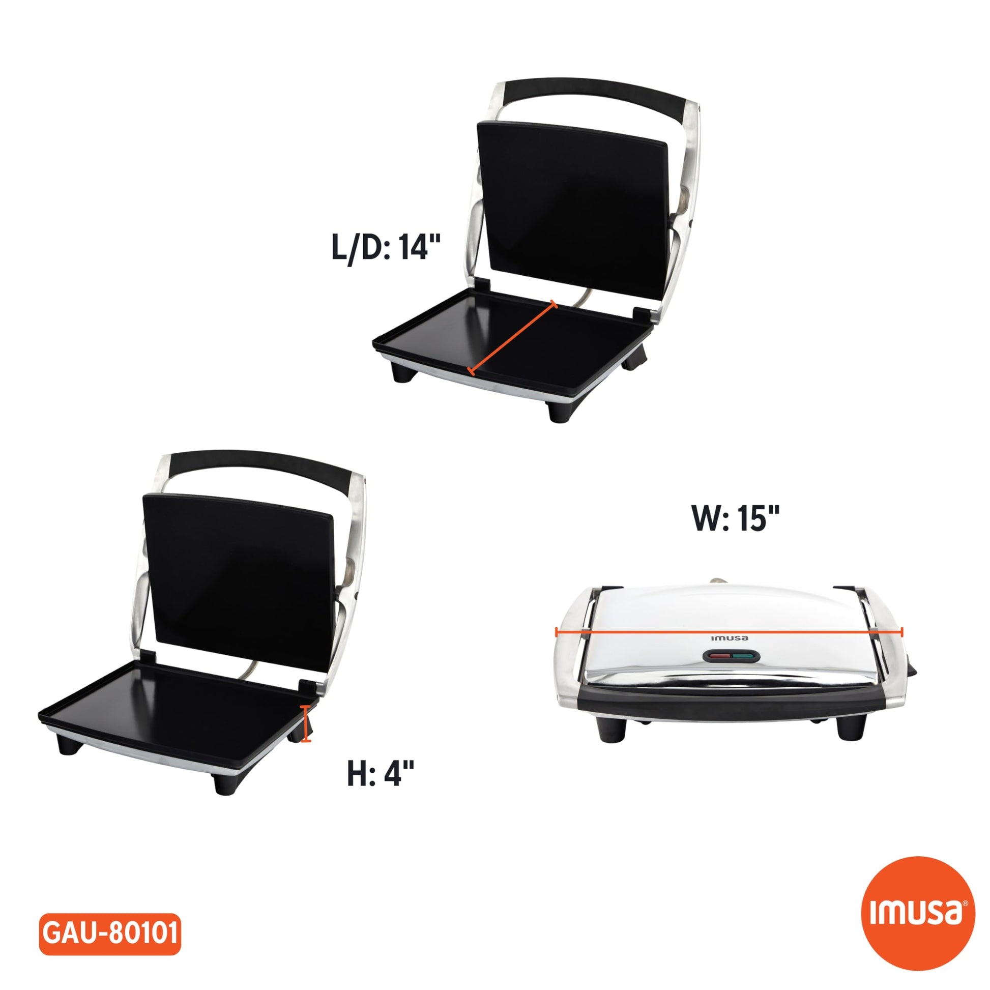 IMUSA - Sandwichera Panini de acero inoxidable de 12 x 10 pulgadas con placas antiadherentes de cerámica