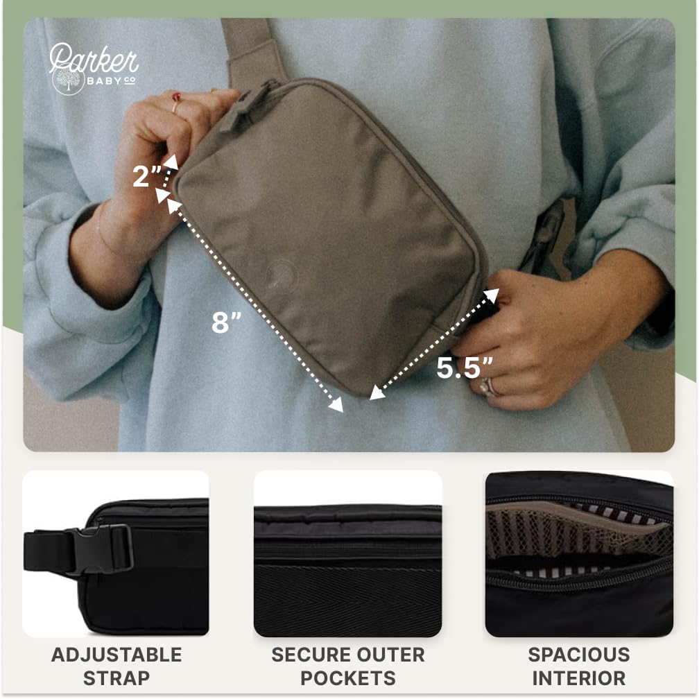 Parker Baby Co. - Riñonera, Bolsa Cruzada para Mamás, con amplio espacio para pañales | "Birch Belt Bag", Gris