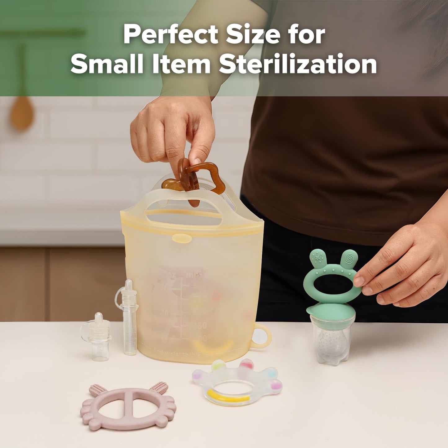 haakaa Bolsa De Silicona Reutilizable Para Vaporizador Y Esterilizador De Microondas, 30 Oz, Ideal Para Guardar Artículos Pequeños De Bebé, Chupetes, Mordedores O Vasos. Ideal Para El Hogar Y Para Lle