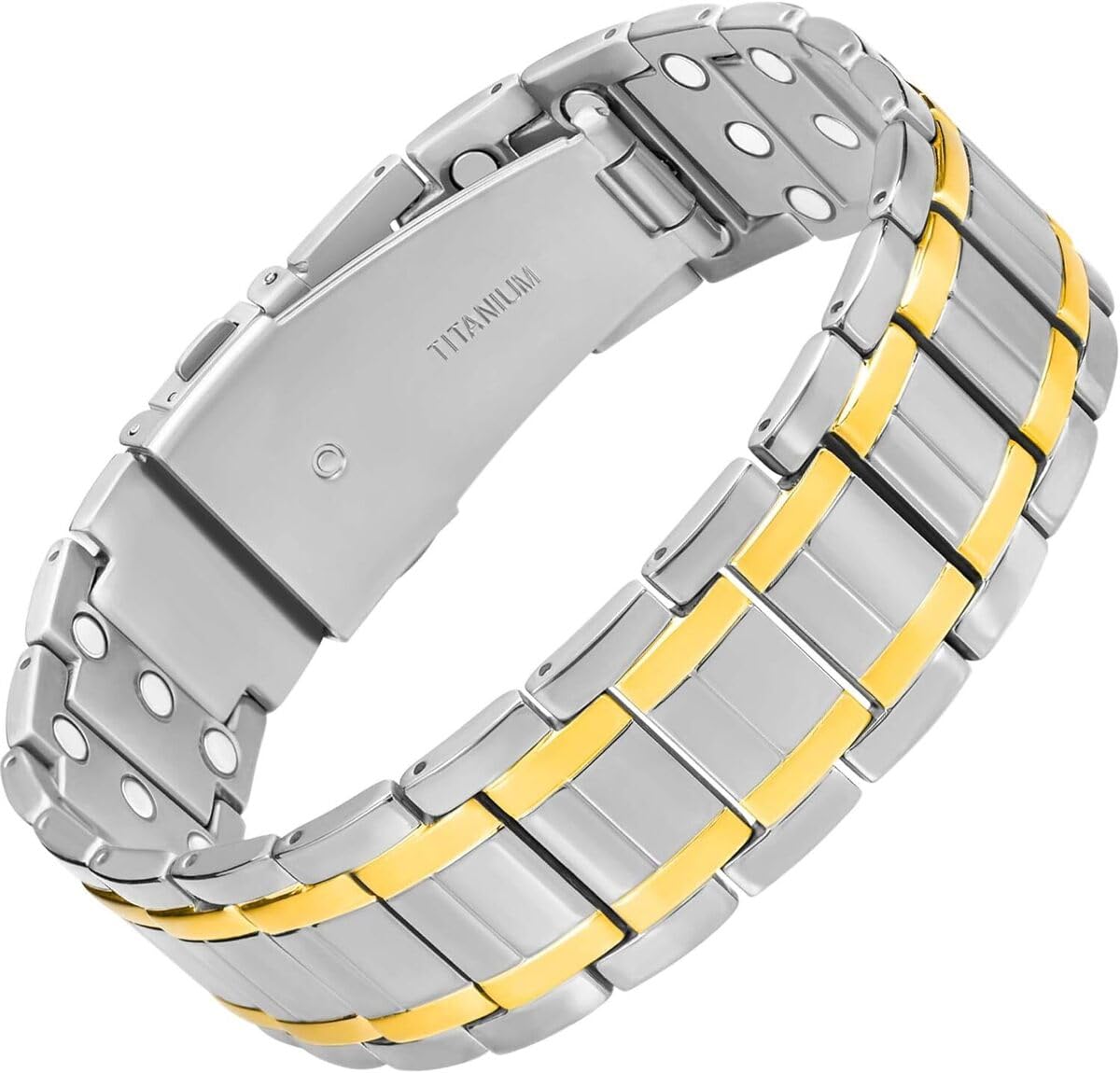 MagnetRX® Titanium Magnetic Bracelet – Magnetic Bracelets for Men – Premium Fold-Over Clasp & Adjustable Length with Sizing Tool (Silver & Gold)