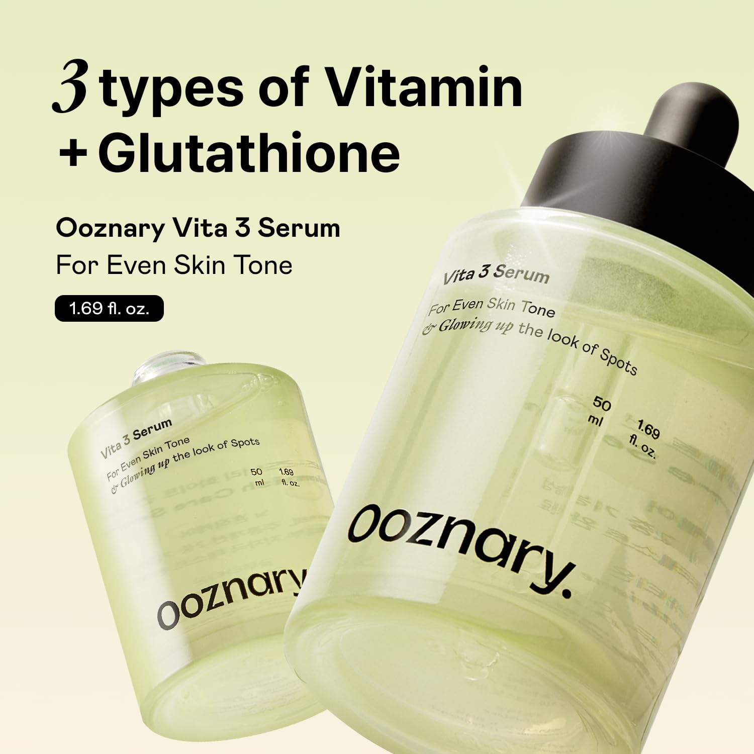 OOZNARY- Triple poder vitamínico: combina niacinamida (vitamina B3), vitamina C y glutatión para nutrir, proteger y mejorar la luminosidad de la piel.