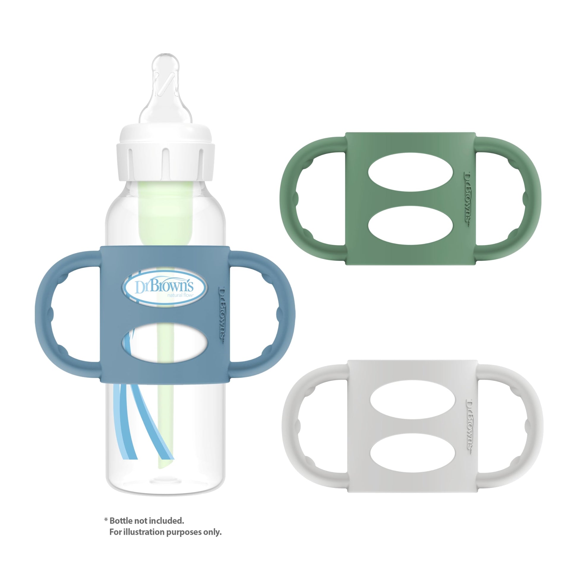 Mangos de Botella de Silicona 100% Dr. Brown's Light Blue Green Gray para Bebé 3 Pack 4m+