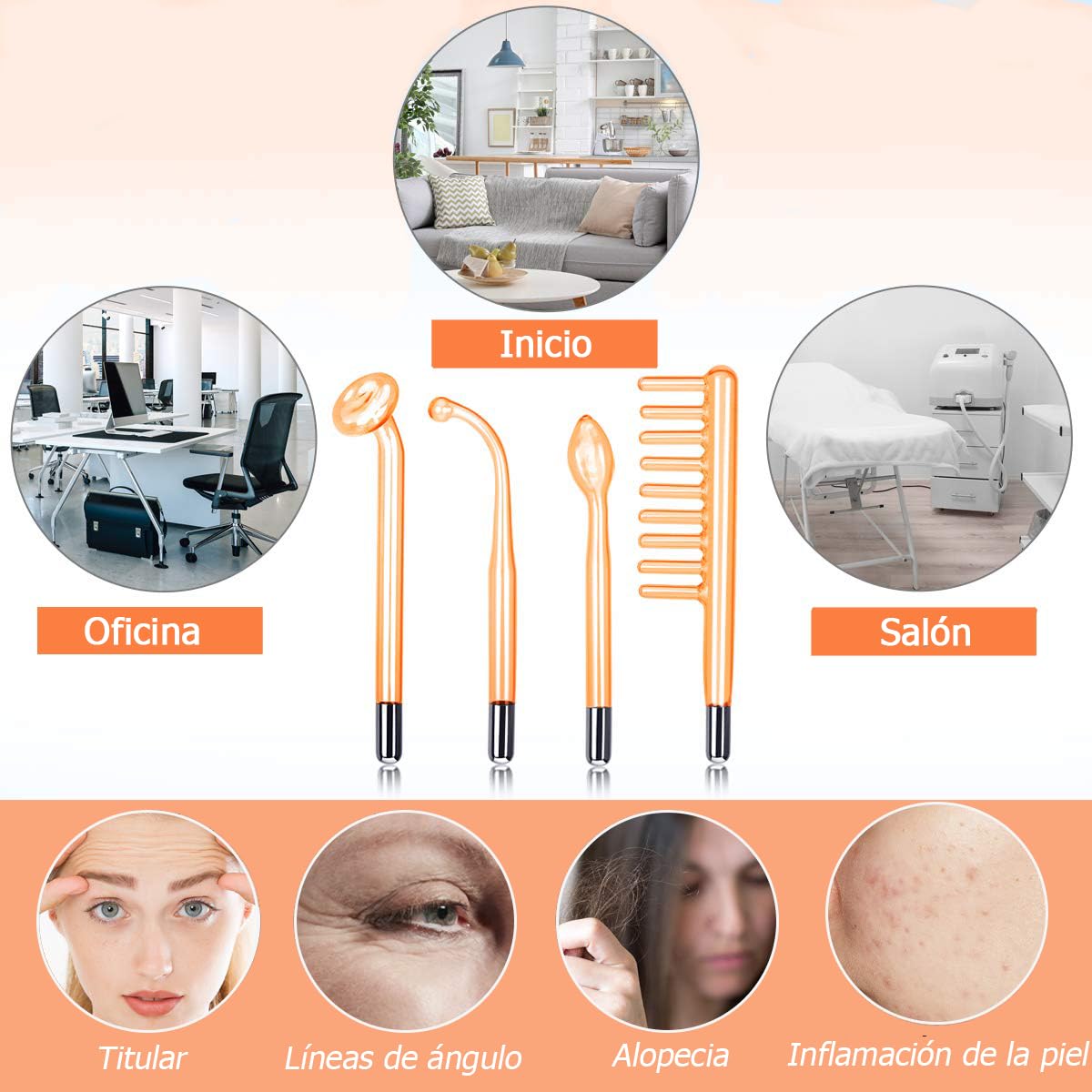 Máquina de Alta Frecuencia Facial y Corporal Profesional - Radiofrecuencia y Ozono con 4 Varitas de Neón | Tratamiento Facial, Corporal y Capilar | Reduce Arrugas, Ojeras y Flacidez | Estimula Crecimiento del Cabello