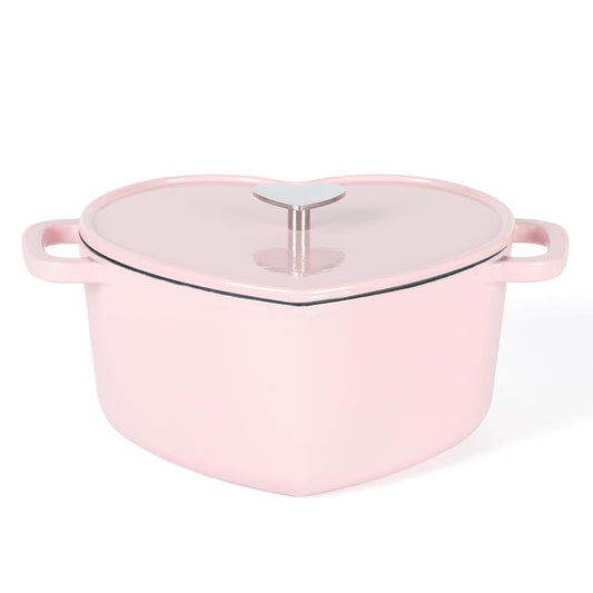 Martha Stewart - Horno holandés de hierro fundido esmaltado en forma de corazón, 4 cuartos de galón, color rosa