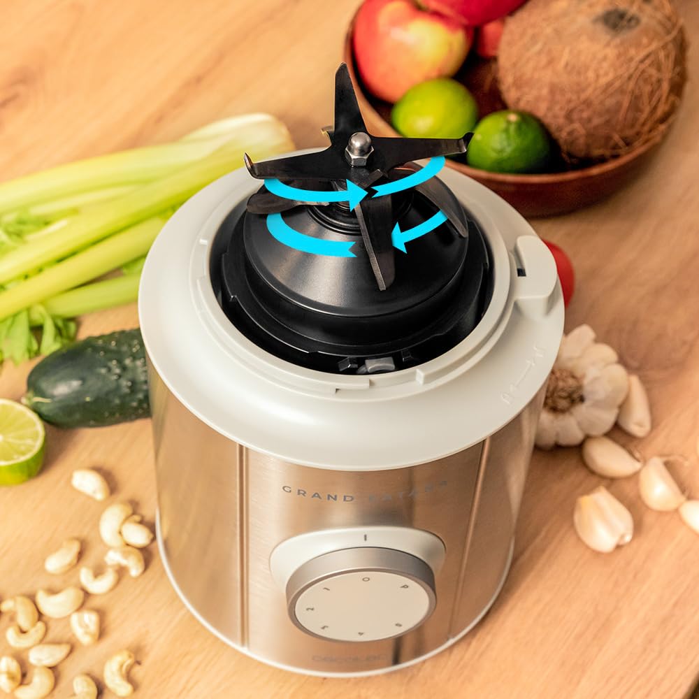 Cecotec Batidora de Vaso Grand Katana 2100MAX Total Destroy B. Potencia nominal 1800W y Máx 2700W, Tecnología Contrarrotante, Cuchilla 8 Hojas Recubrimiento Titanio Negro, Jarra Termorresistente 1,8 L