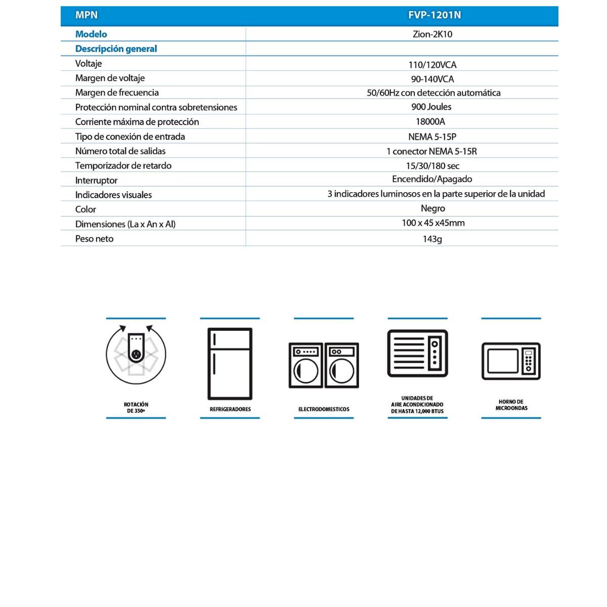 Protector de Voltaje Forza 350° RJ45 120V