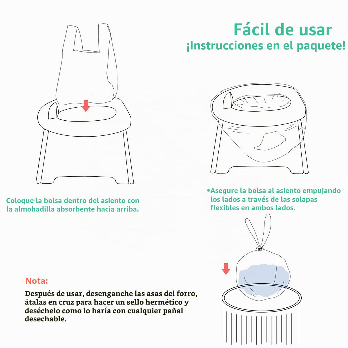 Forros para sillas de orinal, bolsas desechables portátiles para inodoro universal para entrenamiento de orinal, forro de inodoro para bebés de viaje al aire última intervensión, paquete de 30