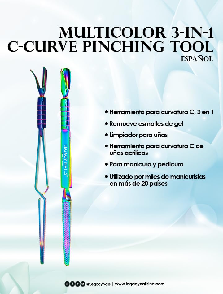 LEGACY NAILS Herramienta Profesional Multicolor 3 En 1 Para Dar Forma A Las Uñas Curvas - Herramienta De Acero Inoxidable - Elimina El Esmalte De Uñas En Gel, Empuja Las Cutículas Muertas, Da Forma A
