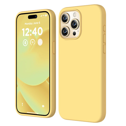 COFFKER - Funda de silicona compatible con iPhone 15 Pro, cuerpo completo, a prueba de golpes, delgada con forro de microfibra suave antiarañazos, 6.1 pulgadas, color amarillo