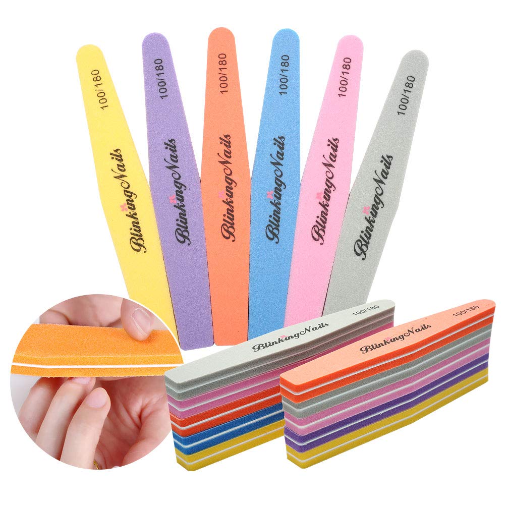 BlinkingNails Nail Buffers of Sponge Nail File Double Sides Design 100/180 Grit, Tampón de Uñas, Lima de Uñas Esponjosa de doble cara, diseño de grano 100/180, Nail Buffer for Acrylic Nails, Tampón Acrílico para Uñas, Pulidor de Uñas Para Uñas Acrílicas,