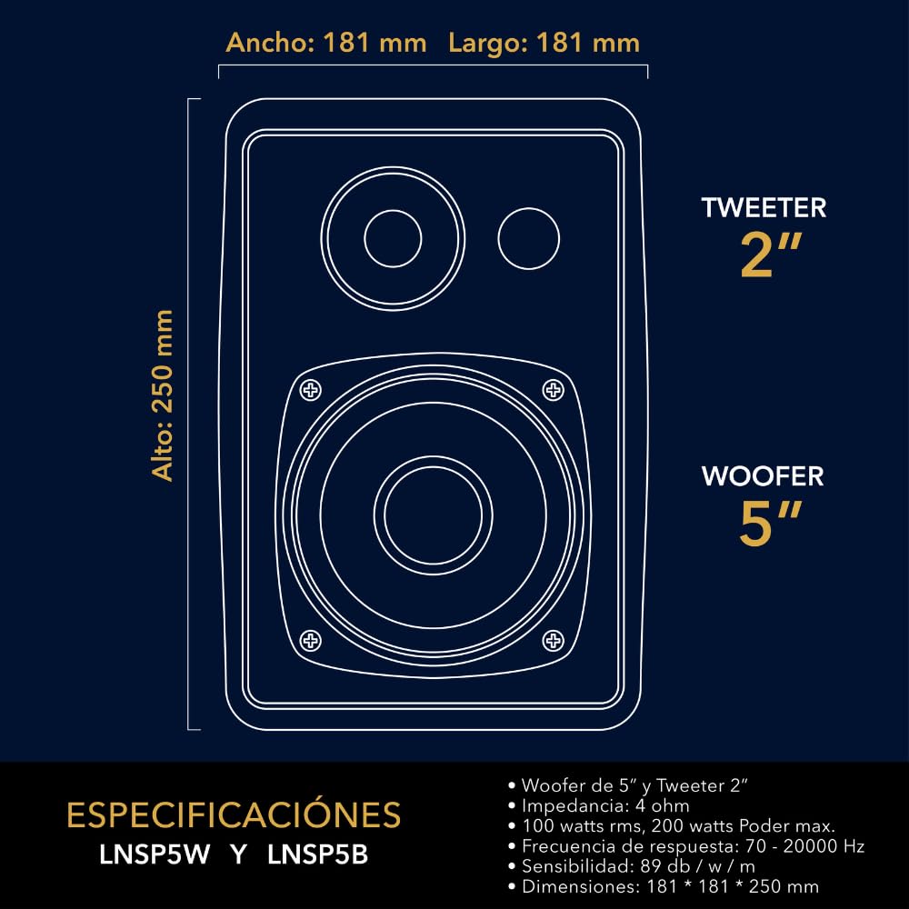 Lennon Bocinas Ambientales 5 Pulgadas con Soporte Pared Color Negro