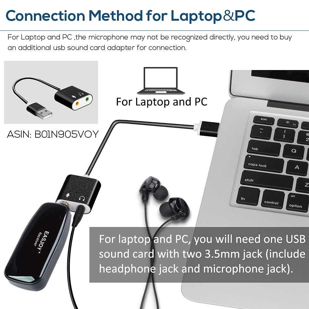 Auriculares Inalámbricos EASJOY UHF Negro Recargables con Micrófono para Canto y Habla