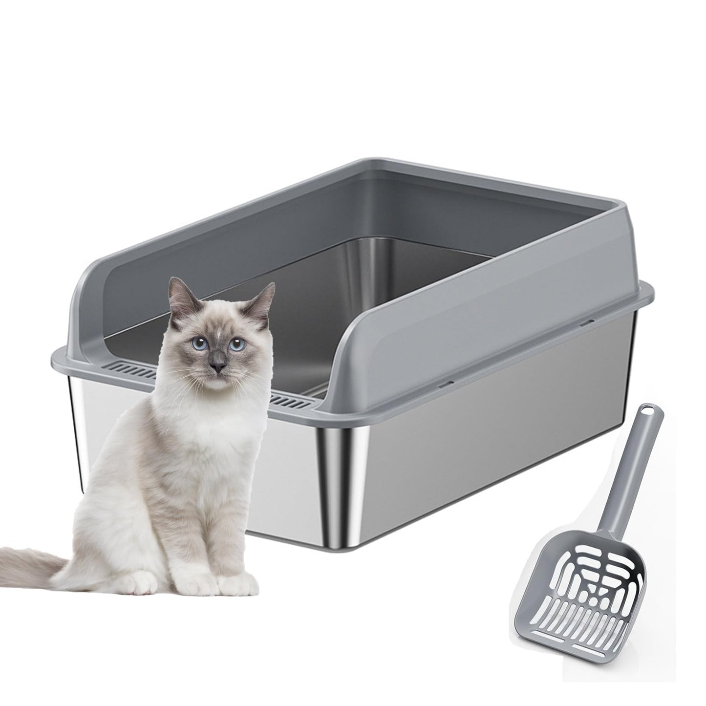Caja de Acero Inoxidable Antiadherente Zunate Grande con Tapa para Gatos