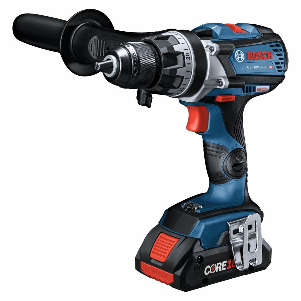 BOSCH GSR18V-975CB25 18V sin escobillas conectado, listo para 1/2 pulgadas. Kit de taladro/driver con (2) baterías de alimentación avanzadas CORE18V 4Ah