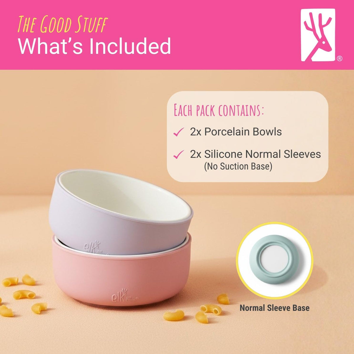 Elk and Friends - Cuencos de porcelana para niños con funda de silicona | Alimentación para niños/niños pequeños/bebés | Apto para microondas y lavaplatos | Antideslizante | Cereal/sopa/aperitivos y