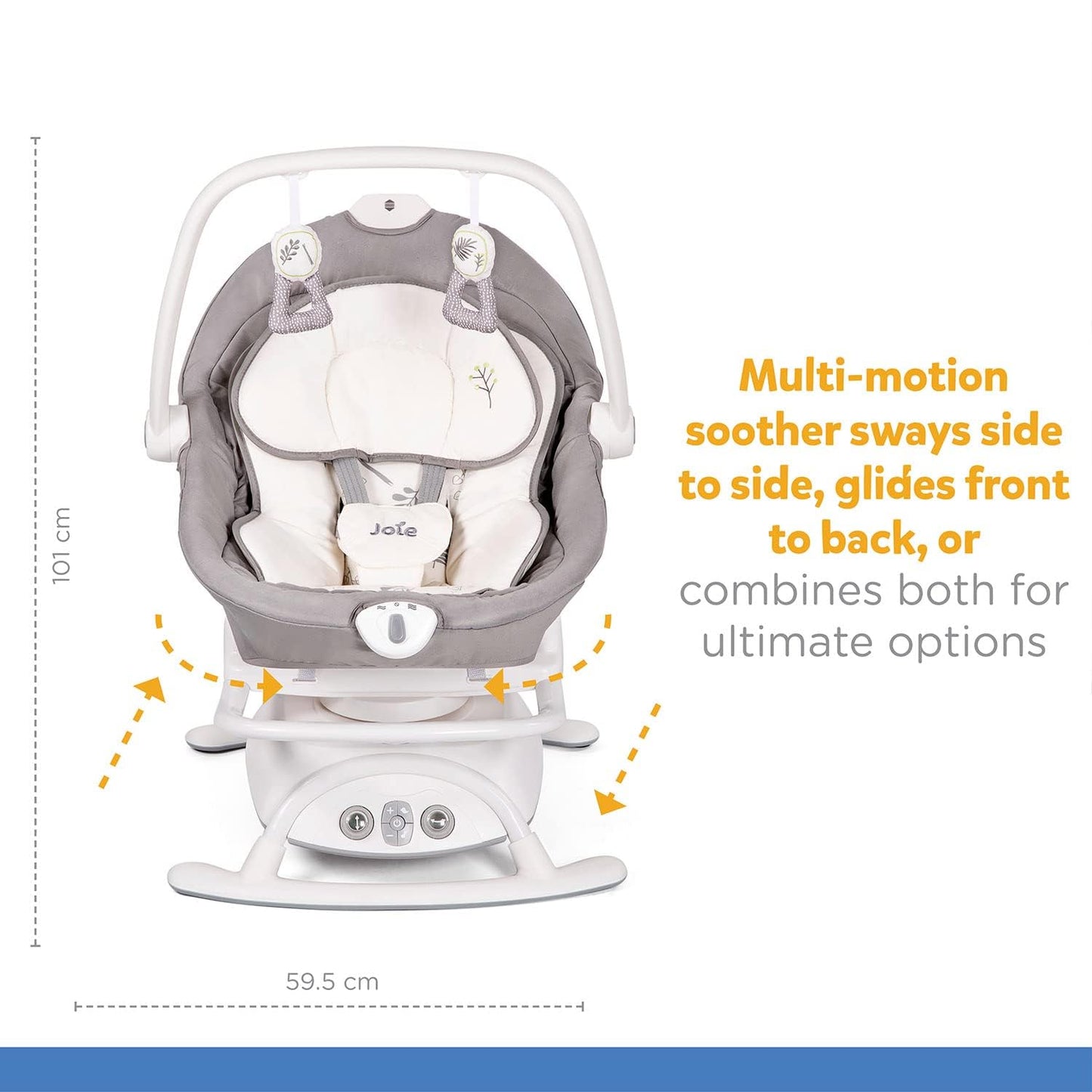 Joie Columpio Portatil para Bebe Sansa, Cuna Mecedora con Giro de 90°, Silla Mecedora Reclinable con 3 Posiciones y Vibracion Calmante, Bouncer Electrico para Bebe